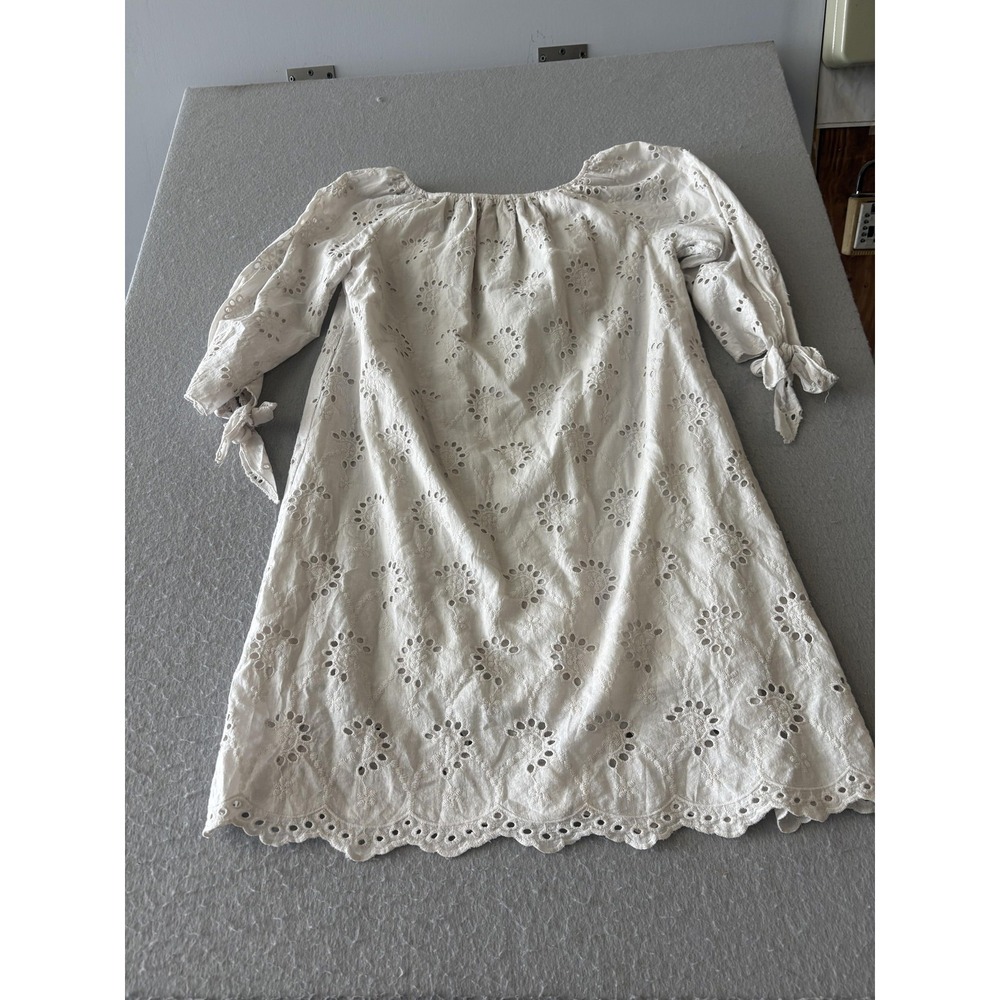 Valentina Naldi Dress Womens S White Eyelet Off Shoulder Lined Cotton Boho Shift